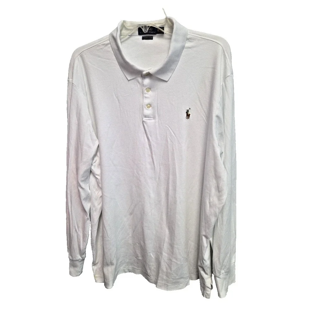 Polo Ralph Lauren Mens XXL Classic‎ Fit LS Polo Shirt White Cotton Flesh Pony